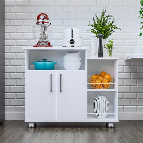Dom Stark Armário Multiuso Gabinete Pra Cozinha De  Chão Com Rodinha Organizador Multiuso Branco