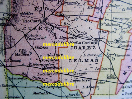Mapa Cordoba 1920 Telegrafo Ferrocarril Pueblo Plano (Usado)