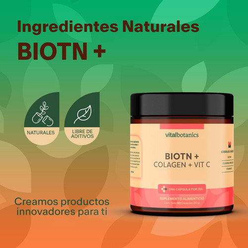 Biotina Pura + Colageno Hidrolizado Con 60 Capsulas Sabor Sin sabor