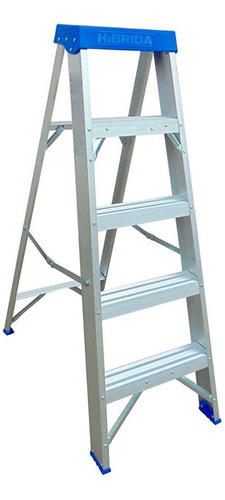 Escalera Tijera Ascenso De 4 Pasos De Aluminio Multifunción Color Plateado