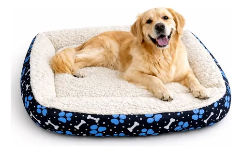 Cama Pet Cachorro Grande Impermeável 70x70 Sherpa Lavável Patinha Azul