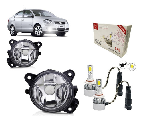 Kit 2 Farol Milha Auxiliar + 2 Led Polo 2008 2009 2011 2012.