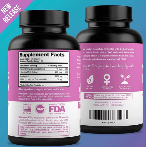 Imagen 2 de 6 de Myo Inositol & D-chiro 40:1 Folato Vitamina D 120 Cápsulas