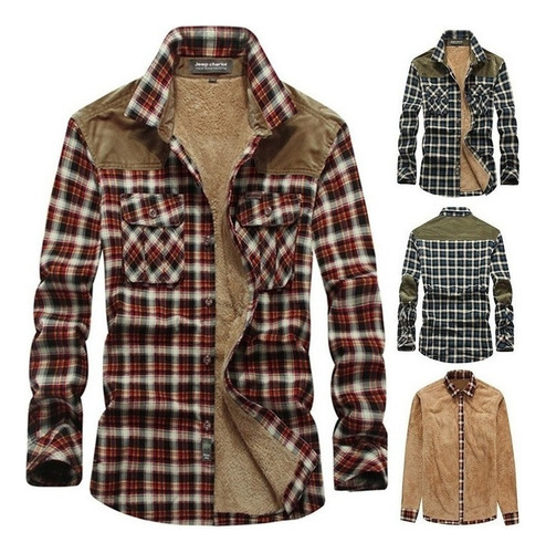 Camisa A Cuadros Hombre Polar Lana Casual Harajuku Slim Coat