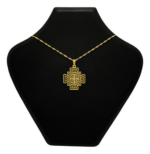 Cadena Y Dije Cruz San Benito Oro 18k Amarillo 50 Cm