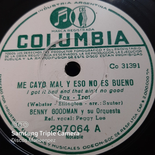 Pasta Benny Goodman Orquesta Peggy Lee Columbia C149