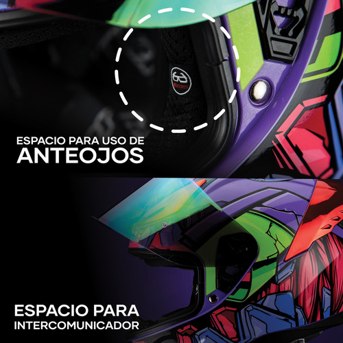 Casco Moto Integral HAX ONIX EVA Morado Verde Brillante Certificado DOT Talla XXL (63-64 Cm)