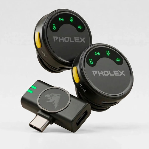 Microfone Lapela Sem Fio Tipo C Preto Usb-c Compatível Com Ios E Android Pholex