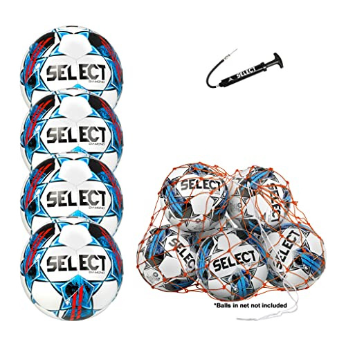 Select Diamond Soccer Ball, 4-ball Team Pack, White/blue/red