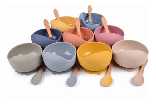 Kit Alimentação Bebê Silicone Prato, Babador, Garfo E Colher