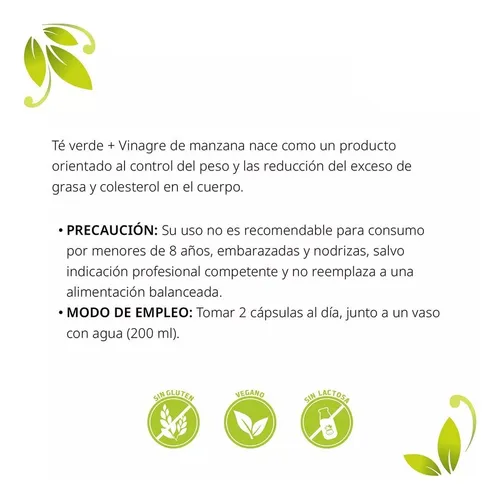 Vinagre Manzana + Té Verde, 2 Frascos, 120 Cápsulas
