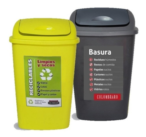 2 Tachos De Residuos/ Basura 25 Lts T/rebatible Colombraro