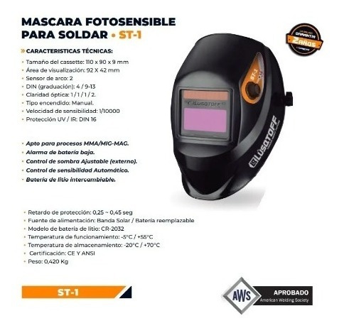 Imagen 2 de 4 de Mascara Para Soldar Careta Fotosensible St-1 Lusqtoff