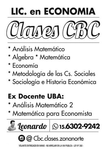 Imagen 1 de 1 de Clases Particulares Analisis Matematico / Matematica/cbc