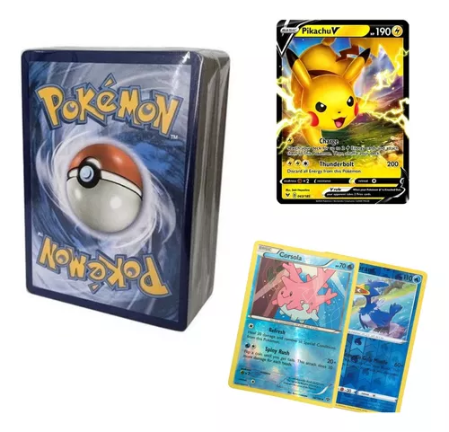 200 Cartas Pokemon Original c/ 05 Brilhante + 1 Ultra Rara V - Ri Happy