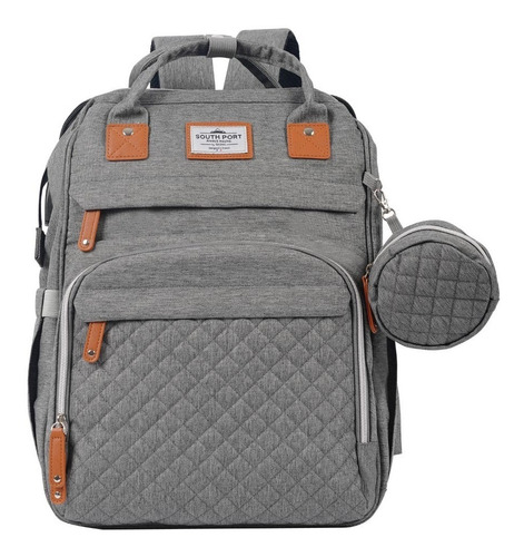 Mochila Maternal South Port Plegable Cambiador Cuna Portátil Color Gris