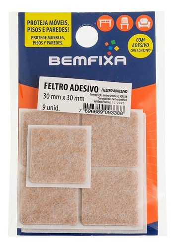 Feltro Adesivo Quadrado Marrom 30x30 Mm 9 Unid. - Bemfixa