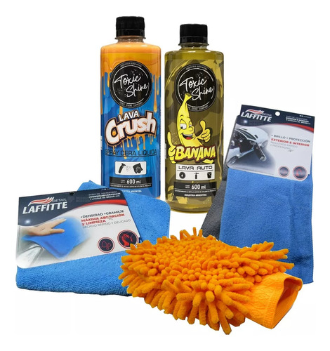 Kit Lavado Auto Moto Toxic Shine Shampoo Cera Lava Crush