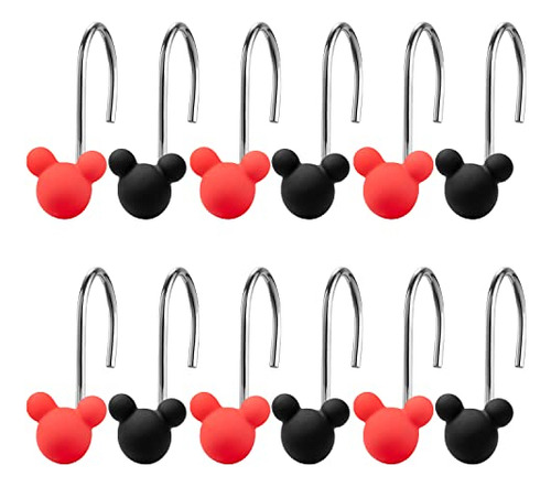 W1cwey 12pcs Black And Red Mouse Shower Curtain Hooks Rustpr