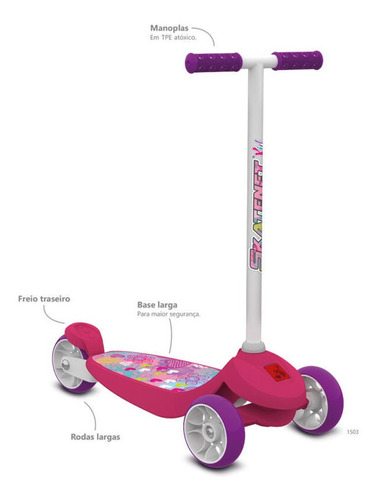 Patinete Skatenet Kid Flower Pink Bandeirante Cor Rosa