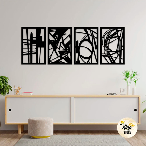 Set 4 Cuadros Elegante Líneas Abstractas Mdf S035