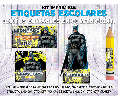 Kit Imprimible Etiquetas Escolares Batman M2 S20 | MercadoLibre