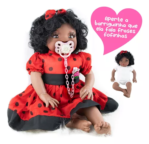 Boneca Bebê Reborn Negra Barata Morena Membros Silicone