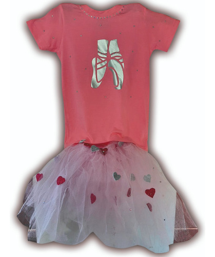 Remera + Tutú Rosa Personalizado Niñas Baile 