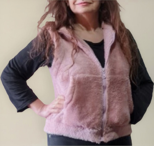 Chaleco Corderito Peluche Bolsillos Canguro Suave Abrigado