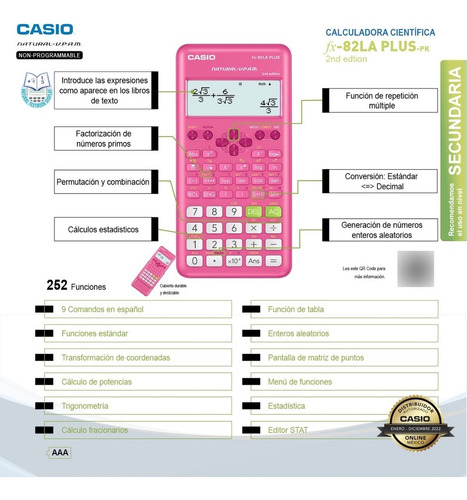 Imagen 4 de 6 de Calculadora Cientifica Casio Fx-82 La Plus Pk 2, 252 Funcion
