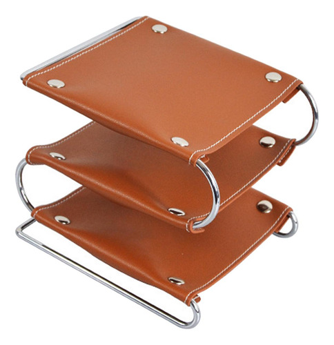 Rack De Armazenamento De Mesa De Couro De 3 Camadas Suporte