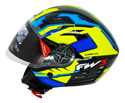 Capacete para moto FW3 X Open UP Fox  Integral X OPEN  amarelo e azul tamanho 60 