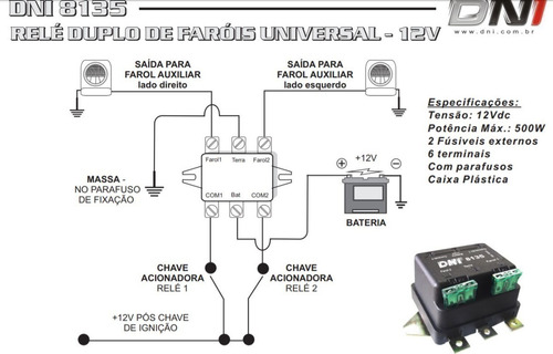 Imagem 2 de 3 de Relê Auxiliar Duplo 500 W Para Farol Fusca Kombi Brasilia Tl