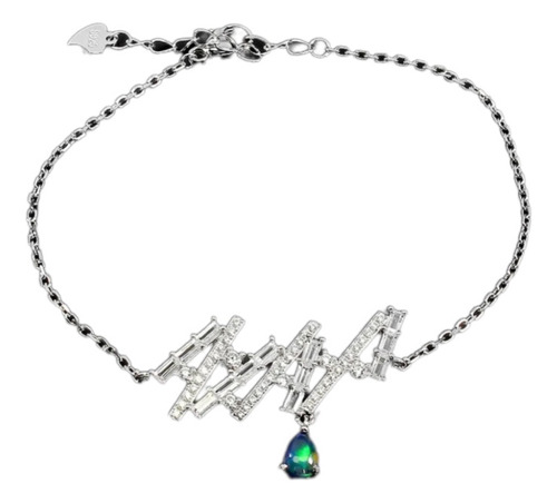 Pulseira Em Prata Rodinada Com Opala Negra E Zircônias