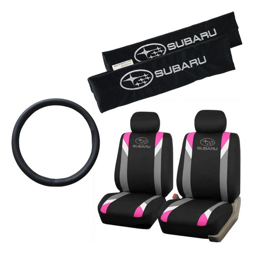 Funda Tela Gris Rosa Y Cubre Cinto Subaru + Cubre Volante