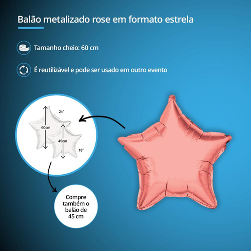 Balão Metalizado De Festa Estrela Rose 60 Cm Un