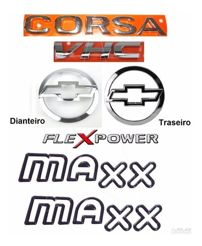 Kit Emblemas Corsa Sedan Vhc Flex + Maxx Preto - 2003 À 2007