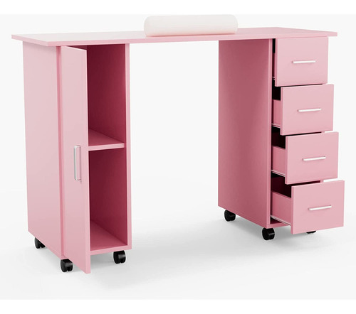 Mesa Para Manicure Con Gabinete Color Rosado