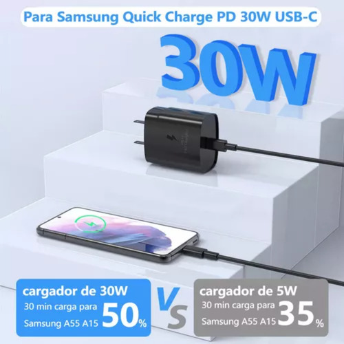 30w Cargador Rápida Tipo C Para Samsung A55 A54 A15 A05 A05s