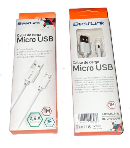 Cable Usb A Micro Usb Marca Bestlink Modelo Bl-ch0400 Blanco