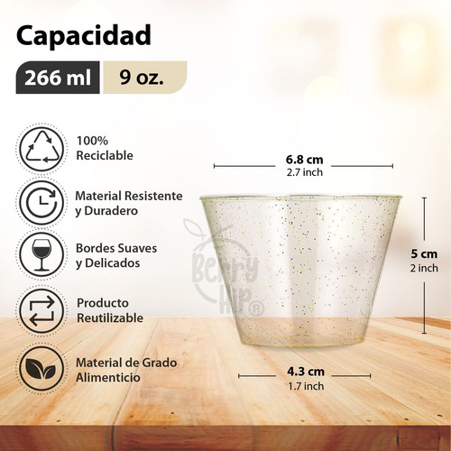 100 Vasos De Plástico Reutilizables Con Purpurina,