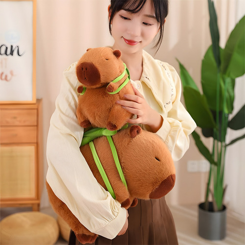 Peluche Capibara Juguetes De Bebe Con Mochila Tortugas 35cm Color Marrón Claro