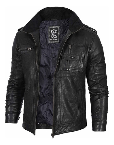 Chaqueta De Cuero Negro Decrum Para Hombres - Chaqueta De Mo