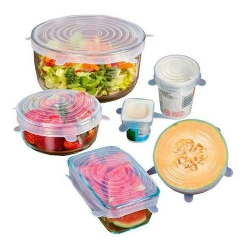 Imagen 7 de 7 de Set 6 Tapas Silicona Ajustable Conserva Alimentos Frescos