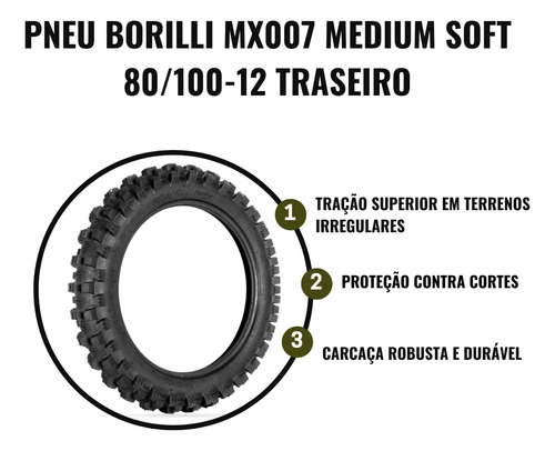 Pneu Borilli Minicross Mx007 Medium Soft 80/100-12 Traseiro