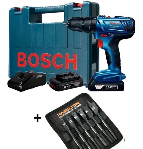 Taladro Percutor Bosch 18 V Gsb 180 Li + Mechas Pala Paleta 