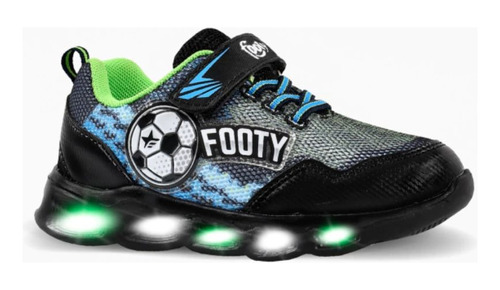 Zapatillas Footy Pelota Futbol Gol Negra Con Luces 