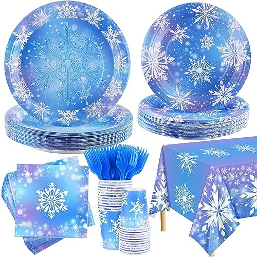 145 Pieces Frozen Birthday Party Supplies Disposable Ta...