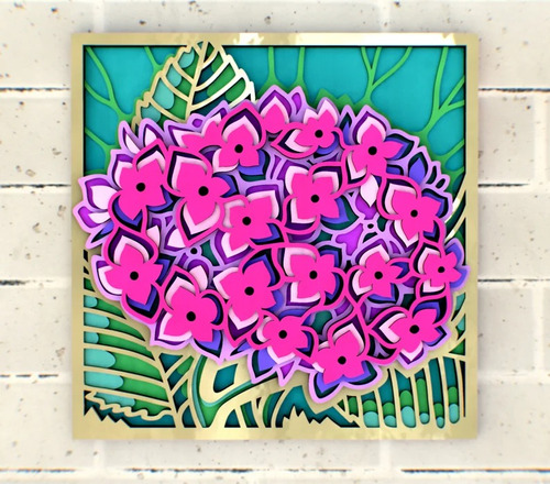Cuadro Decorativo Hortensias Flores Colorido Madera