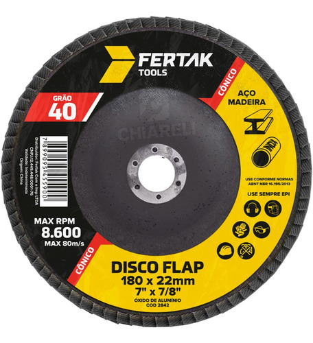 Disco Flap Fertak Grão 40 7  Cônico Fibra 180mm - 10 Und